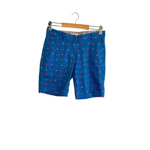 Crown and Ivy Blue Pink Flamingo Cotton Bermuda Shorts Women's 4 - Picture 1 of 8